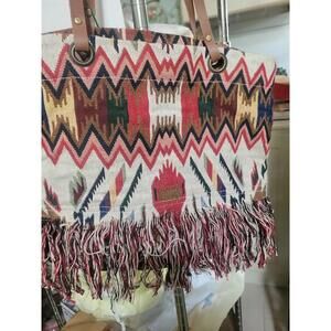 Raj L A Boho TapestryTote Bag Fringe Woven Tapestry Large Shoulder Purse